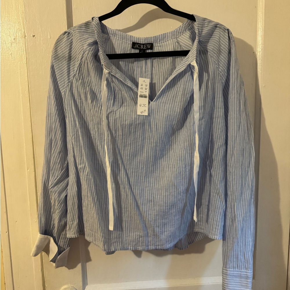 J. Crew Blue Crop Tie Front Blouse